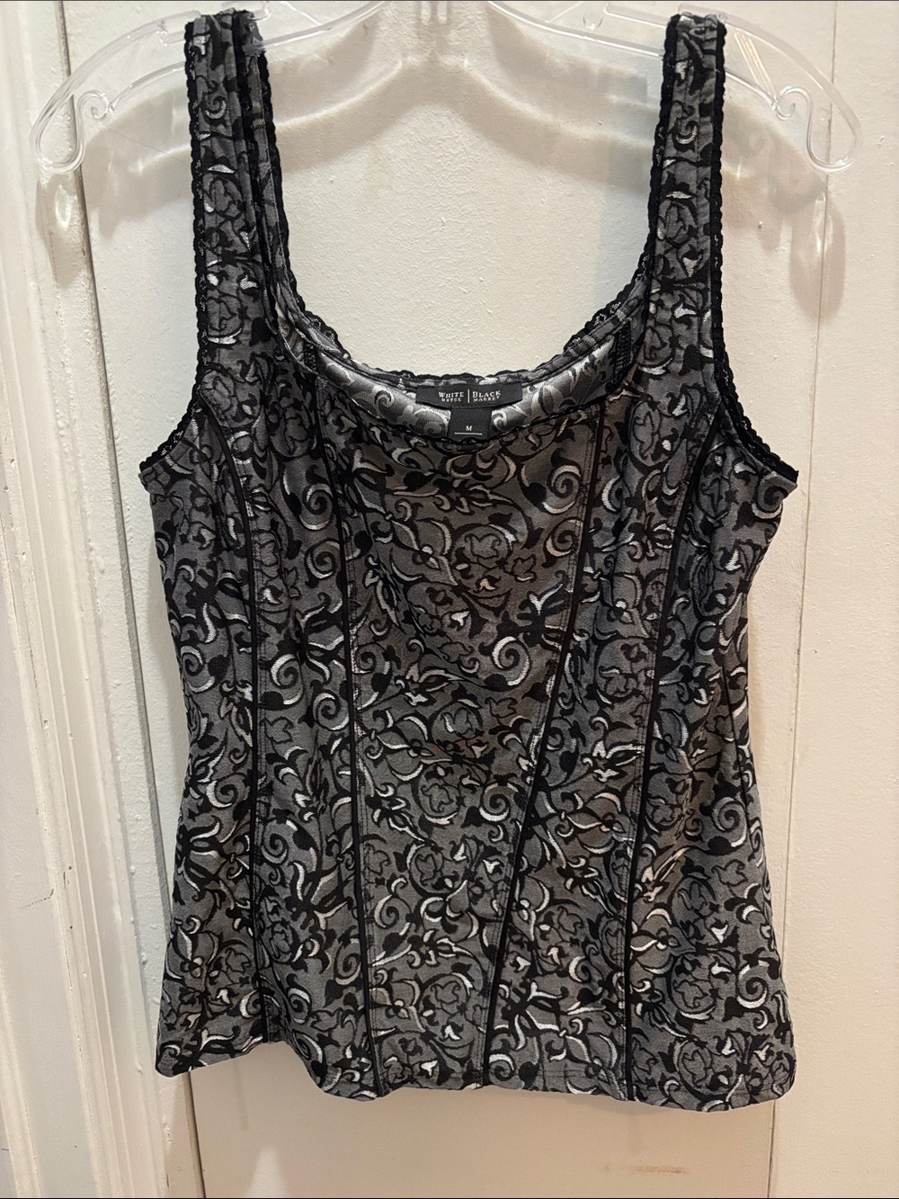 White House Black Market Black & Gray Lace-Overlay Camisole